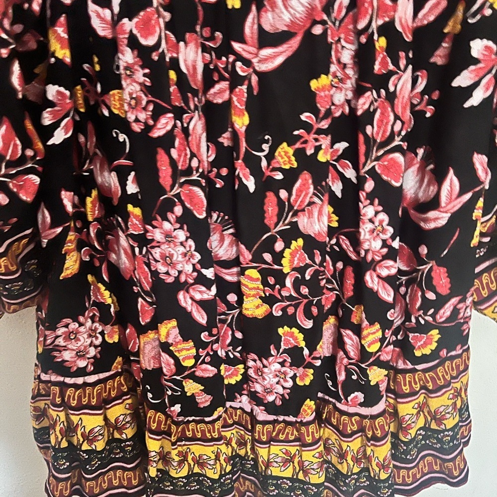 Rachel Zoe Large Top Floral Boho 3/4 Balloon Sleeve Blouse Multicolor Peasant - Picture 3 of 3